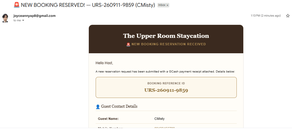 Guest Booking Notification - Host Owner Gmail